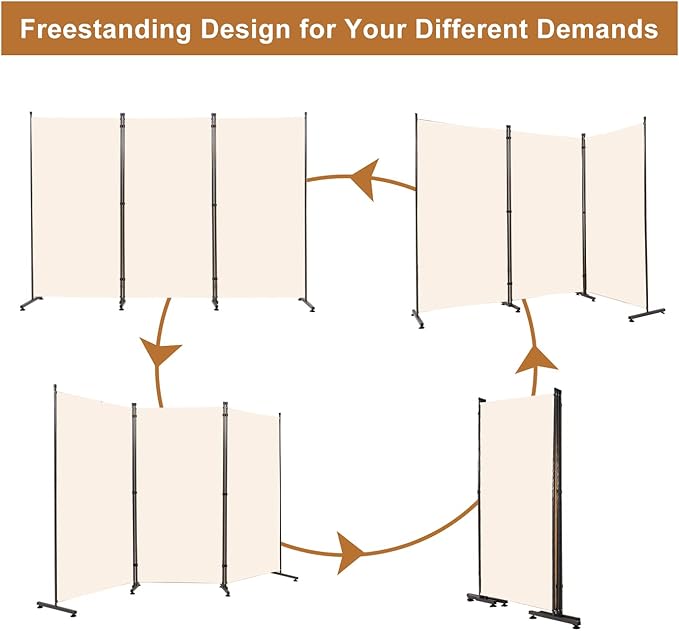 Room Divider 6FT Folding Privacy Screens, 3 Panel Partition Room Dividers w/Freestanding Design, Portable Wall Divider for Room Separtation, Fabric Screen Panel for Home Office Dorm School Cream