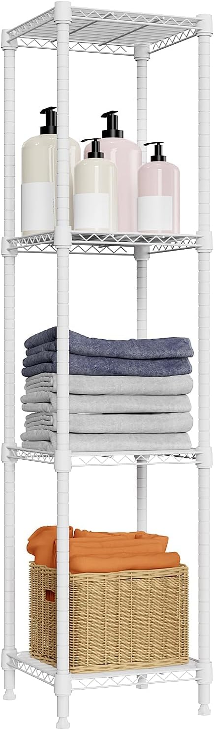 M MZG 480 lbs Storage Shelves 4 Tier Shelving Units for Storage, Wire Shelving Unit for Closet, Adjustable Shelves for Bathroom Steel Organizer Wire Rack, White 11.8" D x 11.8" W x 47.3" H