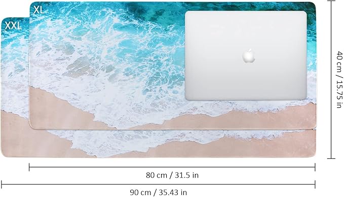 iCasso Extended Gaming Mouse Pad (35.4x15.7 in), Large Non-Slip Rubber Base Mousepad with Stitched Edges, Waterproof Keyboard Mouse Mat Desk Pad for Work, Game, Office, Home - Beach
