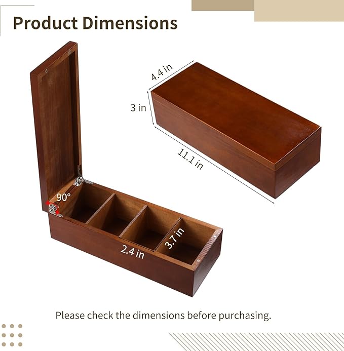 Wooden Business Card Holder, 4-Compartment Card Storage Box, Business Card Organizer, Desktop Divided Index Card Box for Office, Home, 11.1×4.4×3"