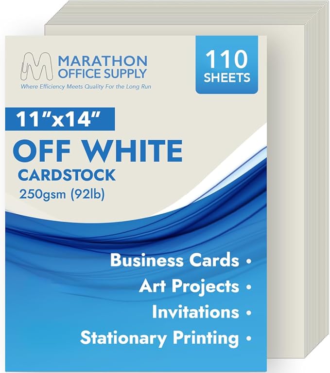 MOS Off-White Cardstock Paper 11 x 14 Inch (110 Sheets) — Heavyweight Poster Board Card Stock for Crafts, Certificates, Menus, Art Projects, Printer Compatible