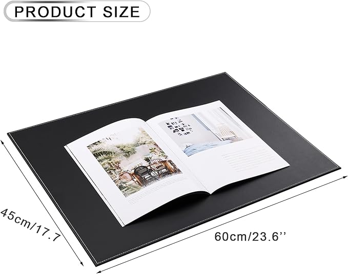 KINGFOM Desk Pad & Mat 24" x 18" Protector Large Mouse Pad PU Leather for Desktops and Laptops (Black)