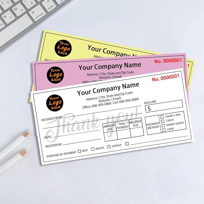 Personalized Invoice Book Custom 2 Part/3 Part Receipt Book Quote Estimate Order Forms Carbonless Form with Your Company Name Logo Address,2-10 Books (Style 3)