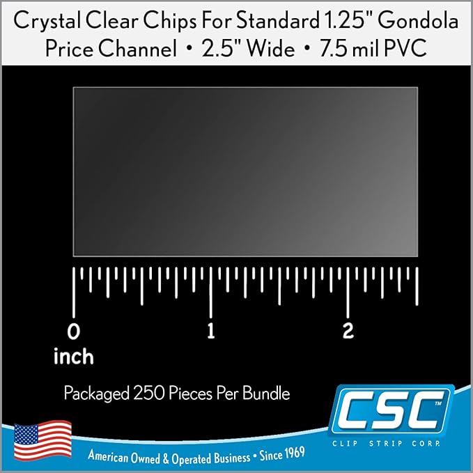 Clip Strip Corp. Price/Data Channel Label Holder Chips, Clear Plastic Tags, 2.5" L x 1.25" H, 7.5 Mil Thick, Gondola Shelf Edge, Reusable, Made for Point of Purchase Shelf Molding (1000)