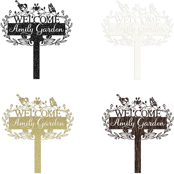 Custom Metal Garden Sign | Customized Butterfly Bird Garden Name Sign | Personalized Garden Signs | Metal Yard Sign Stakes | Personalized Metal Signs for Outdoors | Metal Signs Customized