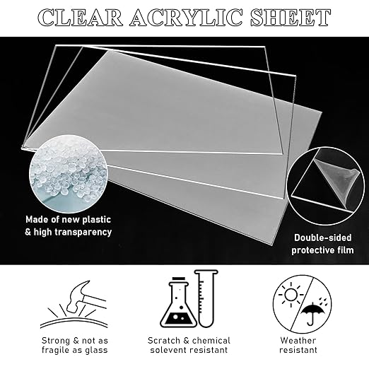 Roowest 2 Pcs 24 x 48 Inch, 1/8 Inch Thick Clear Acrylic Plexiglass Sheets Transparent Plastic Panels Sheets Cut to Size Cast Acrylic Board Panel with Protective Film for Craft DIY Project Sign Frame