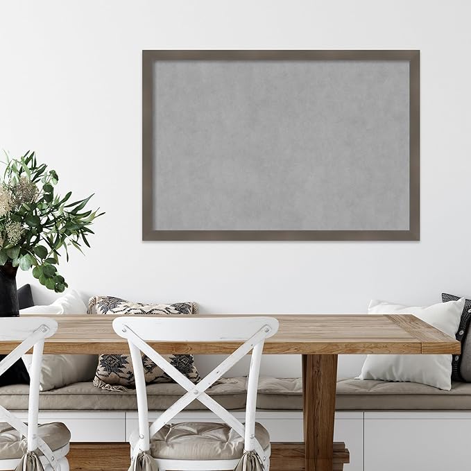 Amanti Art Grey Framed Magnetic Board 26x38 Large Vision Board for use with Magnets, 100% Metal Sheet to Display Items as Office Decor or for Home Organization in mudroom, Kitchen or Kids Room