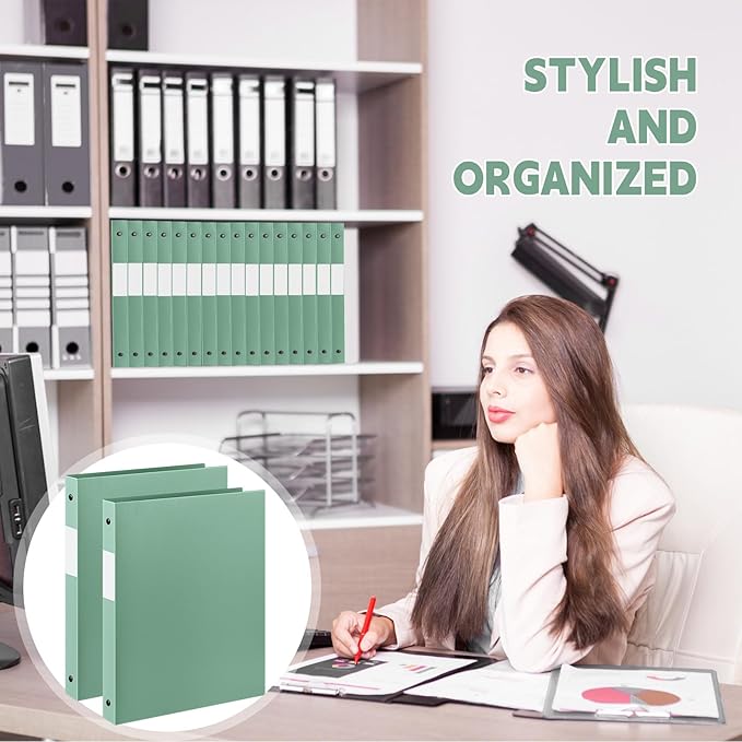 Henoyso 36 Pcs 3 Ring Binder 0.5 Inch Round Fits Letter Size 8.5'' x 11'' Paper Plastic Flexible Binder Bulk Holds 140 Sheets with 1 Pockets Versatile Organizer for Home Office School (Sage Green)