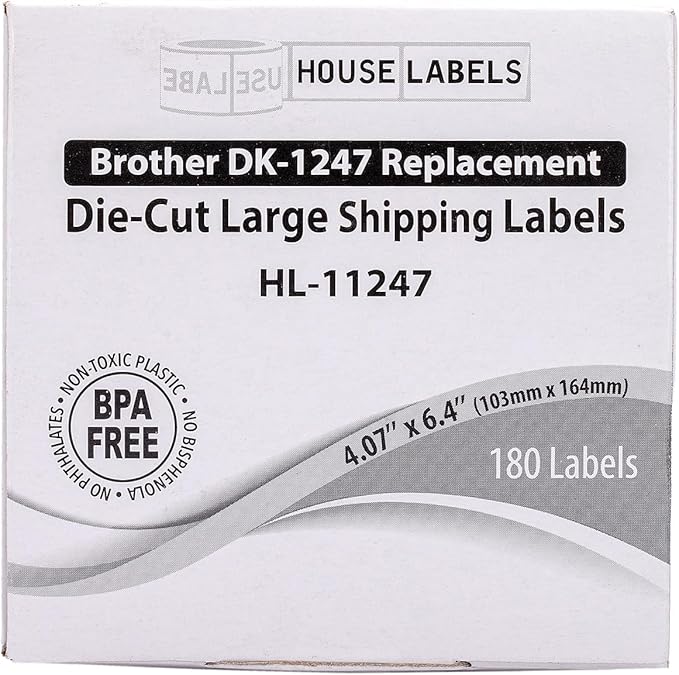HOUSELABELS Compatible with DK-1247 Replacement Roll for Brother QL Label Printers; 180 Large Shipping Labels; 4.07" x 6.4" (103mm*163mm) - 6 Rolls