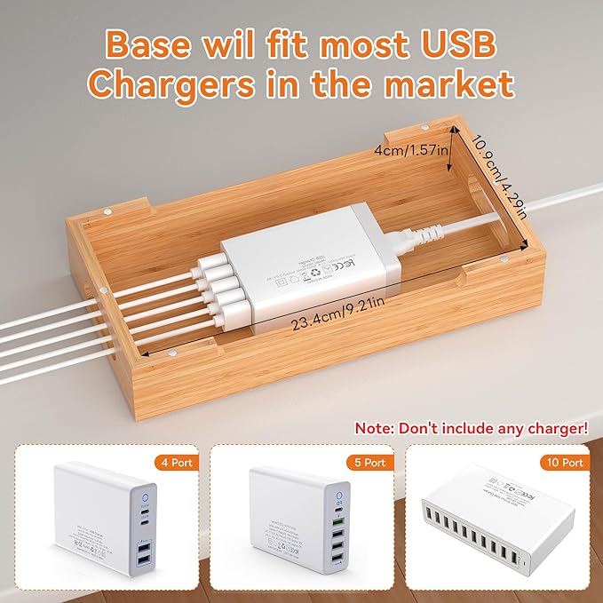 Pezin & Hulin Bamboo Charging Station with Watch Stand, Docking Holder for Multi Device with 5 Charge Cables, Desktop Dock Stations Electronic Organizer for Cellphone, Tablet, Watch-Natural Bamboo