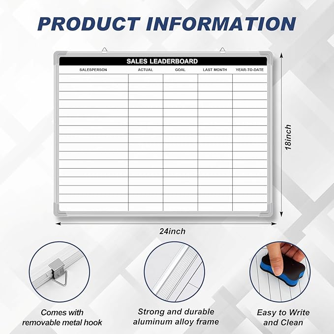 Lined Whiteboard Blank Grid Aluminum Frame Dry Erase Board Reusable Wall Mounted Board for Scheduling, to Do Lists Weekly Planning Home Work (24 x 18 Inch,Sales Ranking List)