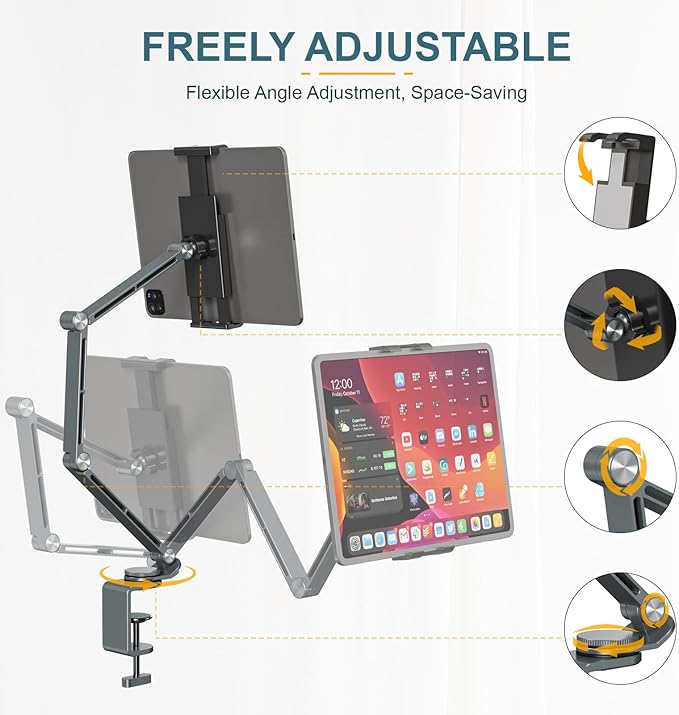Houele Tablet Stand Holder, Adjustable Foldable Tablet Arm iPad Desk Mount with 360°Rotate Base, Phone Holder iPad Stand for Desk and Bed, Compatible with Tablets, Phones or Other 4-15.6" Device