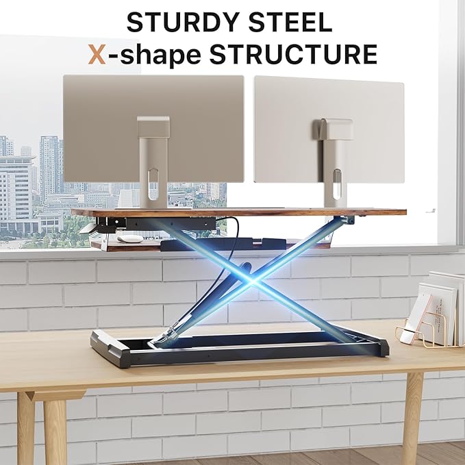 JOY worker Standing Desk Converter, 32" Wide Height Adjustable Sit Stand Up Desk Riser with Keyboard Tray, Desktop Workstation Riser for Home Office Computer Laptop, Particle Board, Rustic