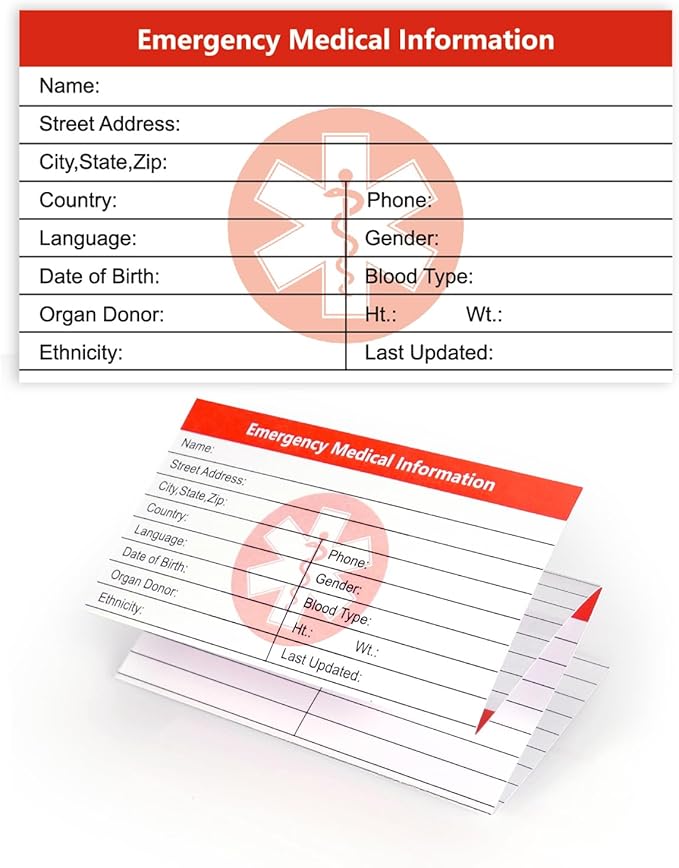 MEDMAX 8 Pack Emergency Medical Cards Tri-Folding with Protective Sleeves, Emergency Medical Alert Information Contact ID Card for Wallet Pocket