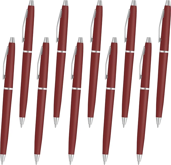 DISCOUNT PROMOS Langham Ballpoint Pens Set of 10, Bulk Pack - Black Ink, Great for Office, School, Business, Tradeshows - Burgundy