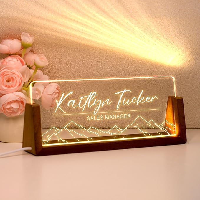 Desk Name Plate Personalized, Custom Office Light Up Name Plate for Desks, Desk Decorations for Women Men Office, Employee Appreciation Gifts for Coworkers