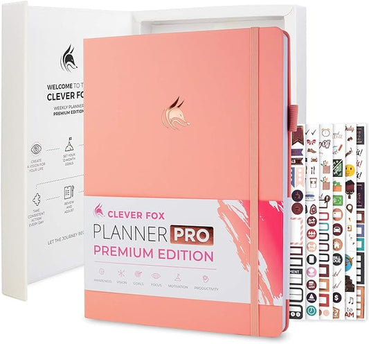 Clever Fox Planner Pro Premium – Luxurious Weekly & Monthly Planner with Budget Organizer for Productivity & Goals, Undated, A4 (Peach Pink)