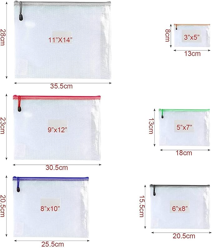 Oaimyy-18 PCS-6" x 8" Inch -Mesh Zipper Pouch, Plastic Zip File Folders Puzzle Bags for Organizing,Office Supplies,Travel,Home Storage-Multicolor
