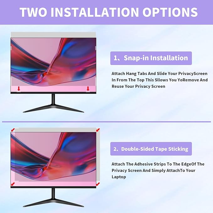 2 Pack Computer Privacy Screen 24 Inch for 16:9 Widescreen Monitor, Removable Eye Protection Anti Glare Blue Light Computer Screen Privacy Shield, Anti Spy Screen Protector Film