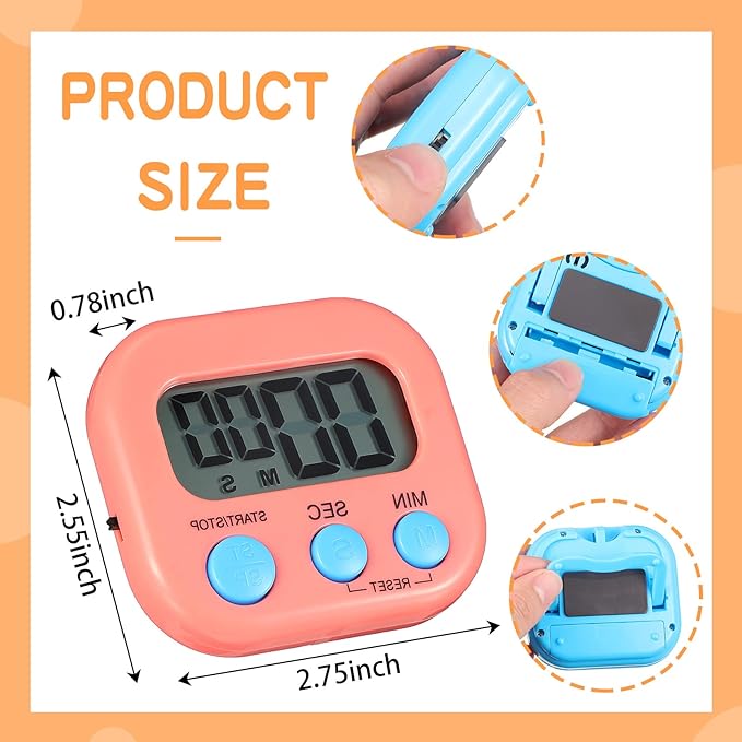 Flutesan 16 Pack Digital Classroom Timers with Lanyards - Color-Coded Countdown Timers for Teachers, Students & Kitchen Use - Loud Alarm, Easy Operation(White, Blue, Pink, Green)