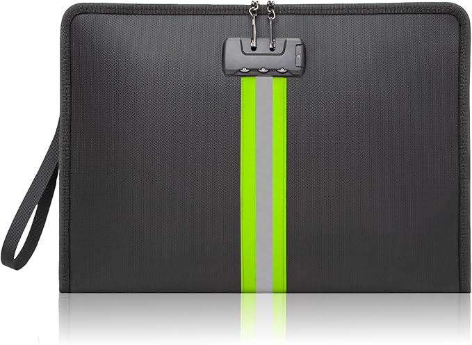 NINITCH Fireproof Document Bag with Lock, Non-Itchy Silicone Coated Fire Resistant Money Bag for Cash, Waterproof Safe Storage Pouch Organizer for A4 Legal Documents, Passport, Jewelry & Tablet