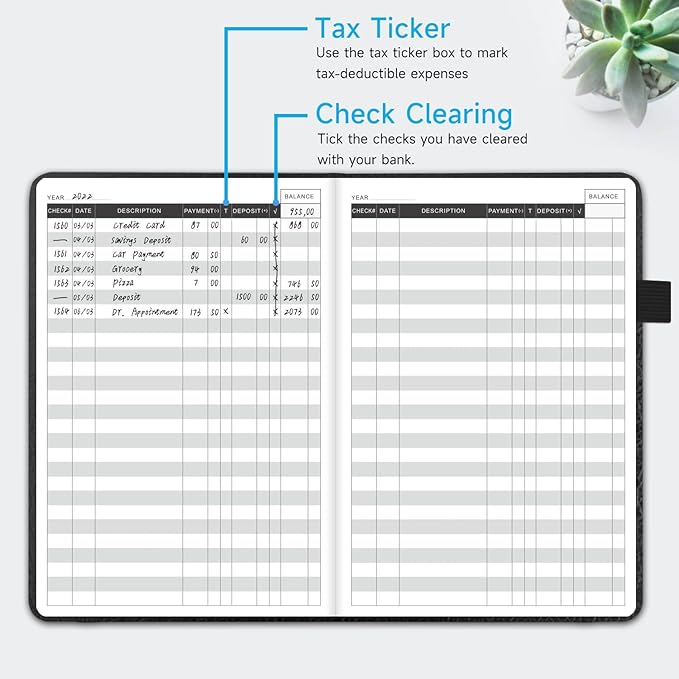 KUMEER Check Register – Elegant Check Registers for Personal Checkbook with Check & Transaction Registers, Hardcover Checkbook Log 5.2x7.6" (Black)