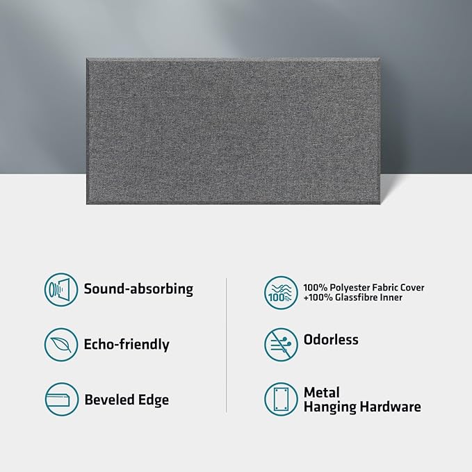 UMIACOUSTICS 4 PCS Acoustic Panels, 2“ Thick 23.6" x 11.8" Fiberglass Sound Absorbing Panels, Soundproof Panels for Studios, Office, Home Theater. Charcoal Grey
