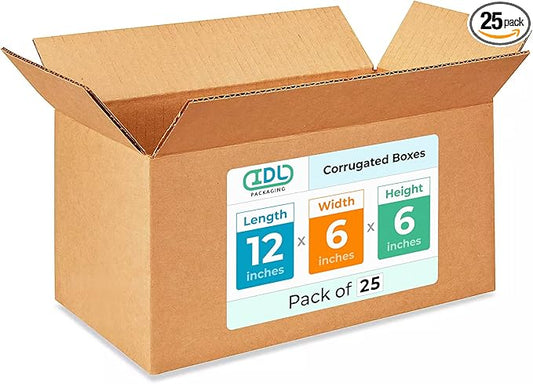 IDL Packaging - B-1266-25 Small Corrugated Shipping Boxes 12"L x 6”W x 6"H (Pack of 25) - Excellent Choice of Strong Packing Boxes for USPS, UPS, FedEx Shipping