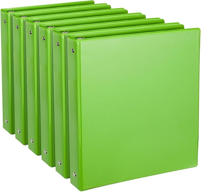 CIXILDTS 1-Inch 3 Ring Binder, Standard Round Ring Binder Fit Letter Size Paper, Presentation View Binders, 6-Pack, Green