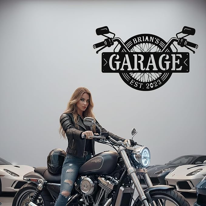 Custom Motorcycle Wheel Metal Signs Personalized Biker Name Sign Custom Garage Decor Motorbikes Wall Art Decor Motorcycle Sign Men Room Decorate Gifts for Men Husband Rider