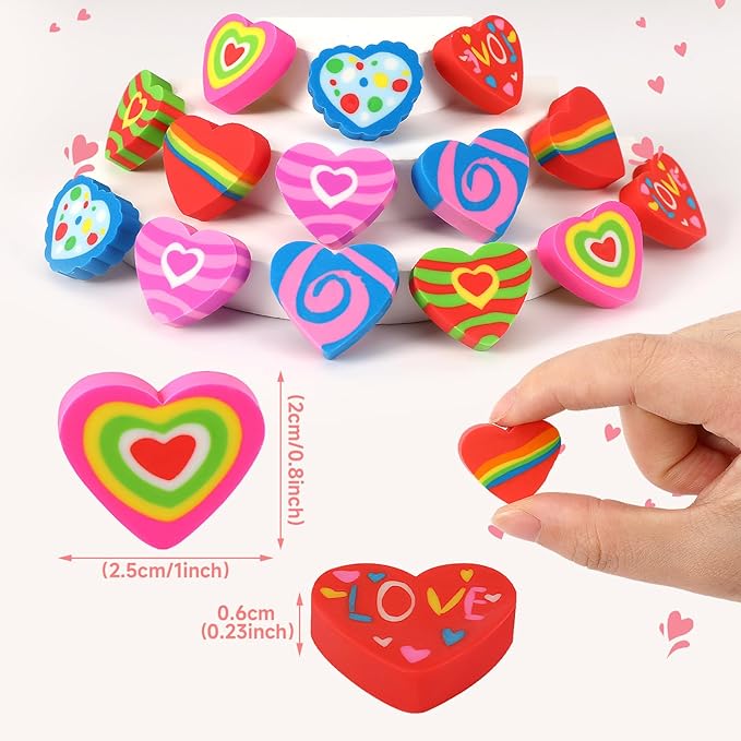 JULMELON 72PCS Valentine's Day Party Favors Set,36PCS Valentines Pencils with 36PCS Heart Erasers, Wooden Pencils for Kids School Classroom Office Party Reward Supplies