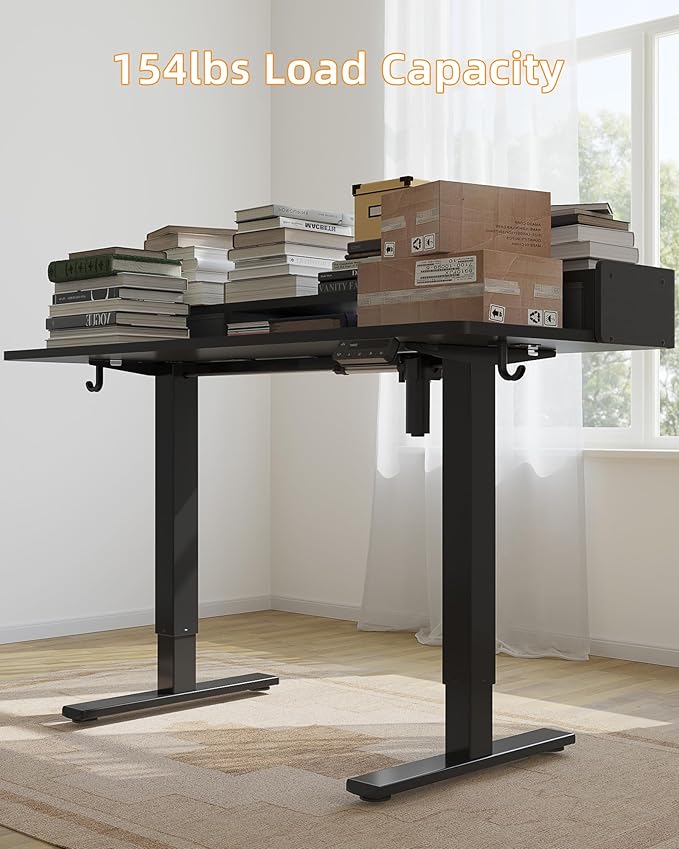 YIHAYO Electric Standing Desk with Drawers, 55 x 24 Inches Adjustable Desk with Storage Shelf, Stand Up Desk with Splice Board, Computer Table for Home Office, Black Frame/Black Top