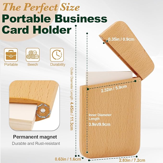 Yookin Wood Business Card Holder Wooden Magnetic Business Card Case Portable Simple (Beech Wood)