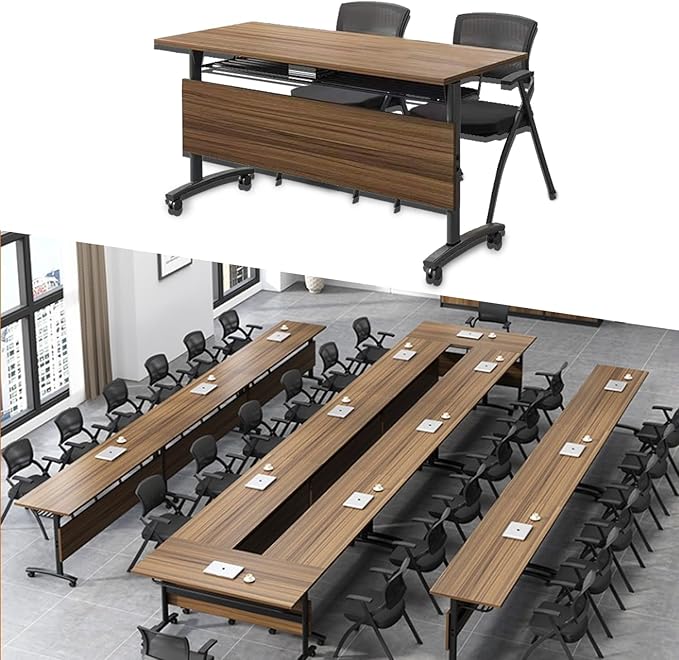 Folding Conference Table On Wheels Conference Room Table,Flip Top Mobile Office Training Table,Foldable Conference Training Senimar Room Tables,Rolling Meeting Table With Silent Wheels(6pack47in) ﻿