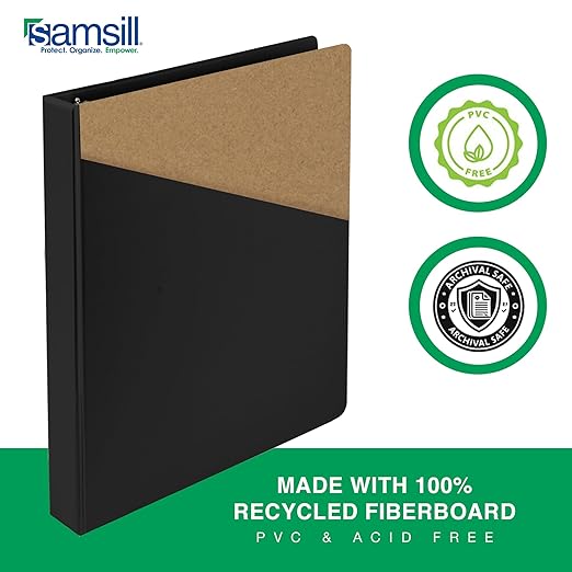Samsill 0.5 Inch 3 Ring Binder, Made in USA, Economy Round Ring, Clear View Cover, 100 Sheet Capacity - for School, Home, Office - Black, 6 Pack