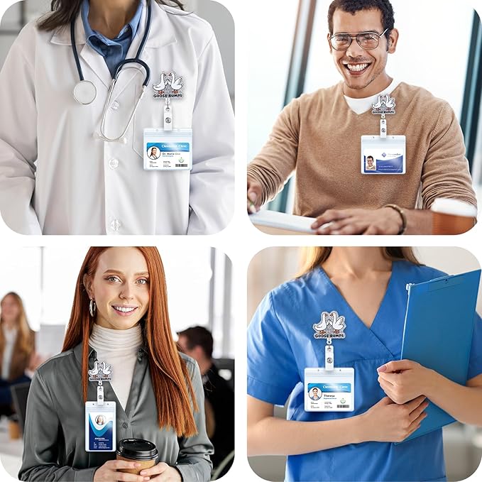 Goose Bumps Funny Nurse Badge Reel, Retractable ID Card Badge Holder, Name Tag Work Badge Clip for Pediatric CCLS MA RN LPN CNA MA ER Night Shift Nurse Nursing Student Doctor, Psychologists Gifts