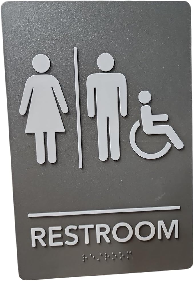 USA Made - Men's and Women's Restroom Signs ADA-Compliant Bathroom Door Signs for Offices, Businesses, and Restaurants, Black, Blue, Grey and Taupe/Tan Colors (Grey Handi-Unisex)