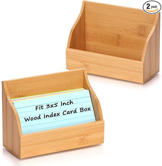 SHIQIKEJIPTY 2 Pack Index Card Holder 3X5 Inch Wood Index Card Box for Desk Wood Recipe Box Cards Organizer Case Display Stand Postcard Holder for Office Holds 300 Sheets