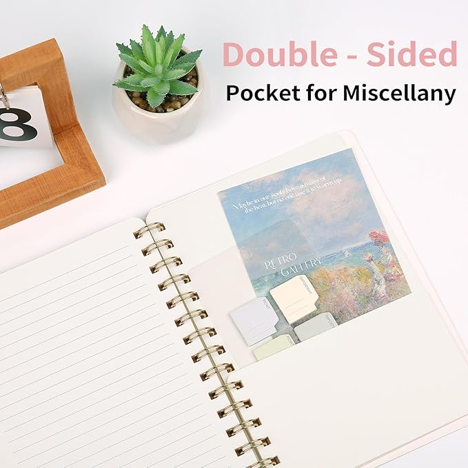 Spiral Notebook-5.75" x 8.125" College Ruled Journal with Inner Pockets and 160 Pages,PU Leather Cover Business Journal, Twin-Wire Binding Notebook Perfect for Office & Home School Supplies 3 pack Pink ReefBlue Khaki