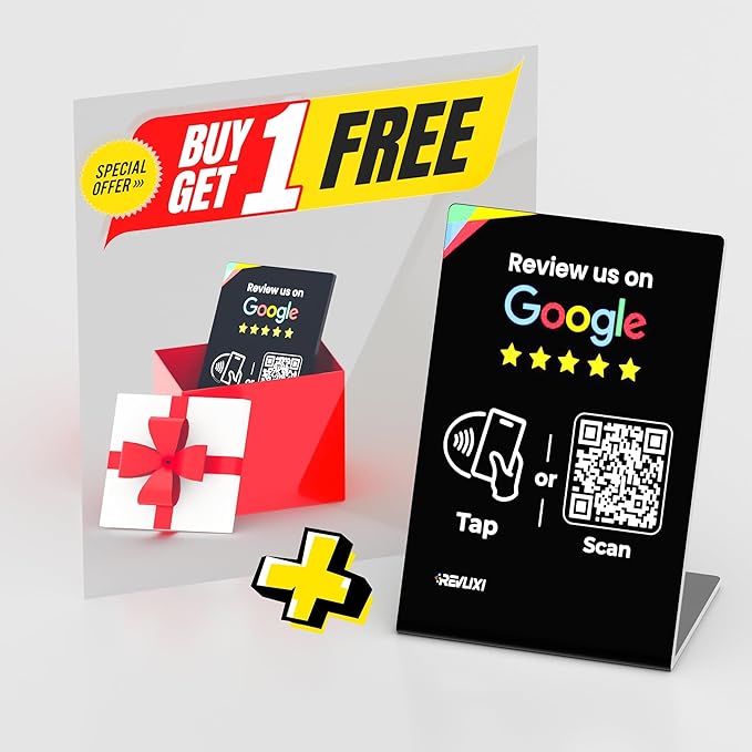 REVLIXI Google Review Stand -Boost Reviews w/Reusable Google Review Tap Card Stand & QR Code Stand- No App or Subscription - Android & iPhone Compatible-Boost Google Reviews for Online Growth