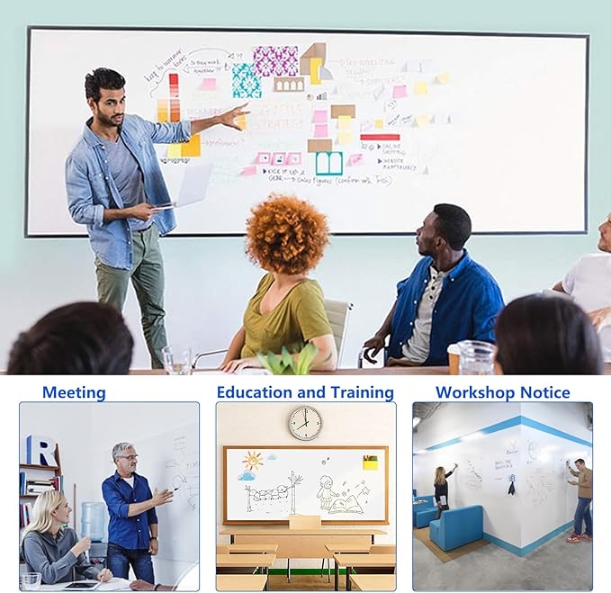 Magnetic Dry Erase Whiteboard Paper with Adhesive, 24" x 12" White Board Film for Wall, Easy to Write and Clean Dry Erase Board for Office, Classroom, Home, Include Marker, Magnetic Eraser and Magnets