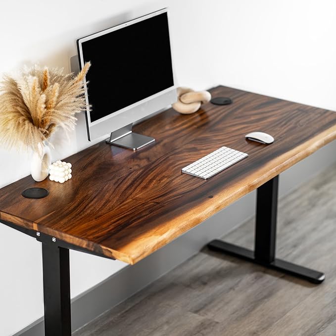 Standing Desk – Walnut Solid Wood Desk, Natural Live Edge, Adjustable Height Dual Motor, Sit Stand for Home Office (Black, W48 x D27)