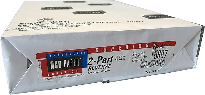 250 Sets, NCR Paper, 5887, Collated 2 Part (White, Canary), Letter Size Carbonless Paper Appleton