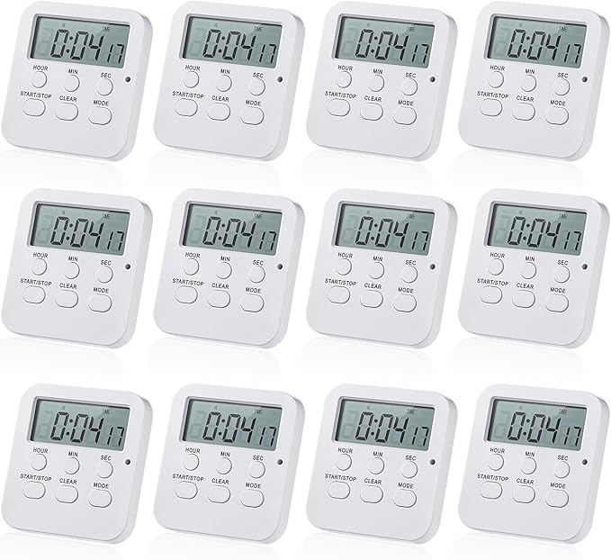 Weewooday 12 Pcs Digital Kitchen Magnetic Timer Bulk Classroom Count up Countdown Timer Large Digits Egg Loud Alarm Cute Desk Stopwatch for Teacher Kids Cooking Office(White,Cute Style)