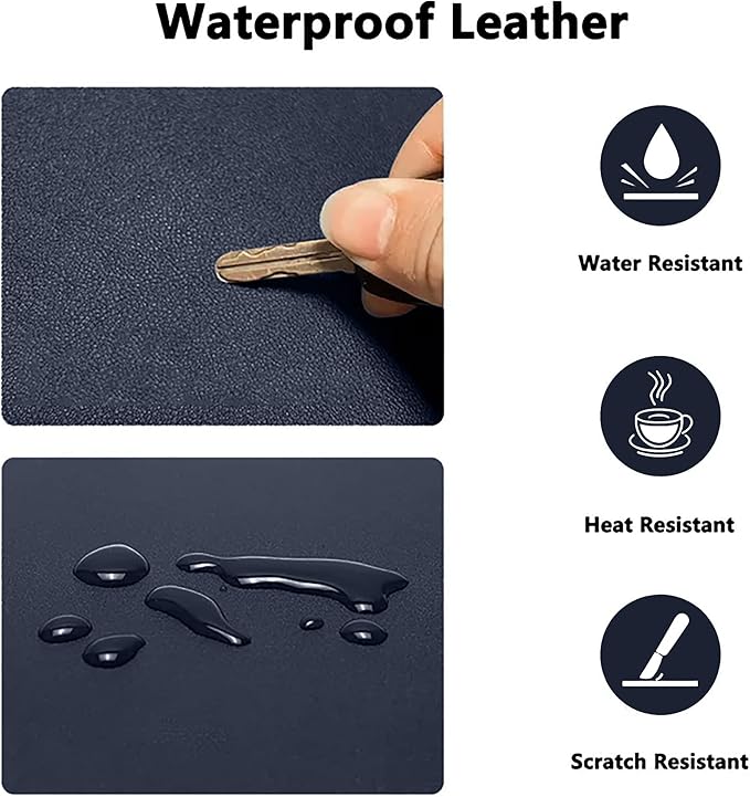 PU Leather Desk Pad Protector Gaming Mouse Pad Non Slip Desk Mat for Keyboard and Mouse Waterproof Desk Writing Pad for Office and Home Desk Accessories(Dark Blue, 35.4 * 17.7)