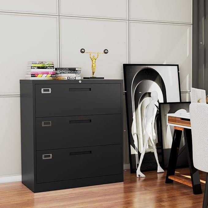 Fesbos Lateral File Cabinet with Lock, 3 Drawer Large Metal Filing Cabinet,Home Office Lockable Storage Cabinet for Hanging Files Letter/Legal/F4/A4 Size-Assembly Required