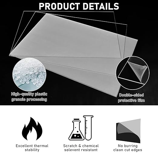 Roowest 3 Pcs 24'' x 36'', 1/8 Inch Thick Clear Acrylic Sheet Panels Transparent Cast Sheet Plastic Panels with Protective Film Cut to Size Cast Acrylic Board for Craft DIY Projects