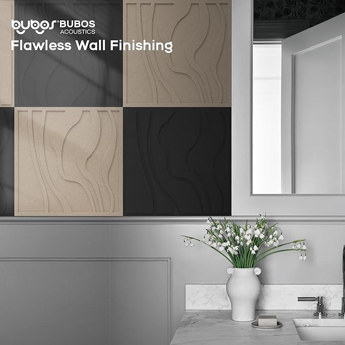 BUBOS Large Acoustic Panels, 6-Pack Soundproof Wall Panels Thickened 23.6 x 23.6 Inches, Self-adhesive Sound Absorbing Panels Decorative for Recording Studio Office Home Theater, Black
