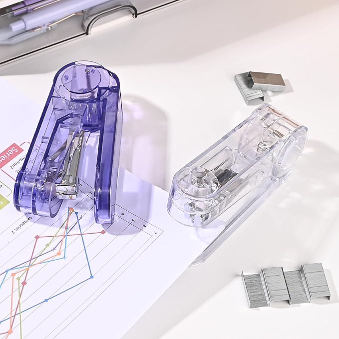 Temiary Swing-Arm Swivel Stapler with 400 Staples, 360 Degree Rotate Desktop Staplers for Booklet or Book Binding, 25 Sheet Capacity for Desk Classroom Office Supplies (Transparent)