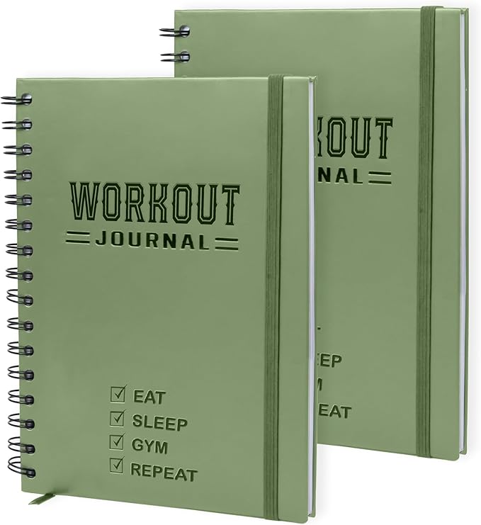 Nextnoid Hardcover Fitness Planner Workout Journal for Women & Men - Undated A5 Sturdy Workout Notebook to Track Gym & Home Workouts - Green Separately Packaged 2 Pieces